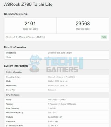 ASRock Z790 Taichi Lite - Geekbench 5