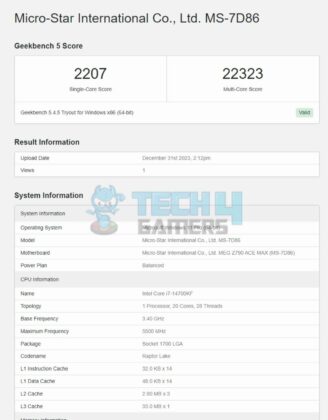 MSI Z790 ACE MAX - Geekbench 5 CPU Benchmark