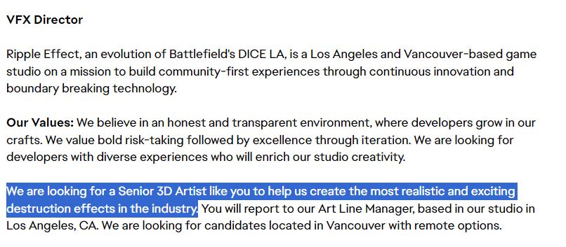 EA Ripple Effect VFX Director Job Listing