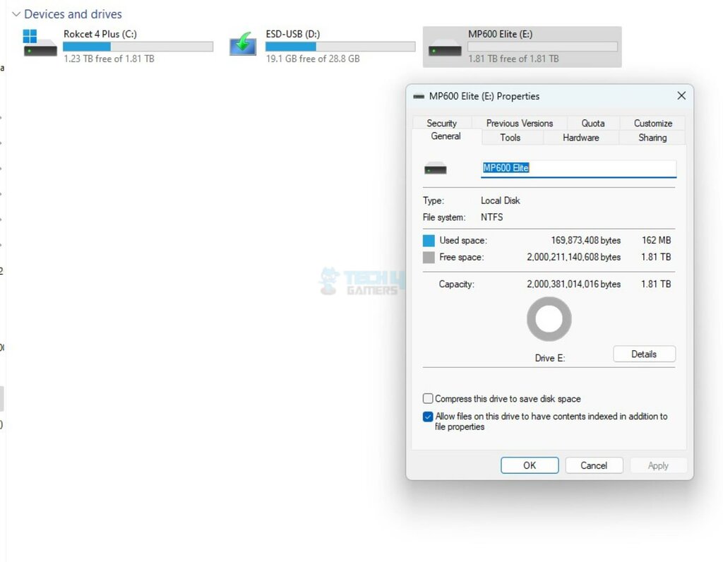 CORSAIR MP600 Elite 2TB NVMe SSD — Disk Properties 1024x79