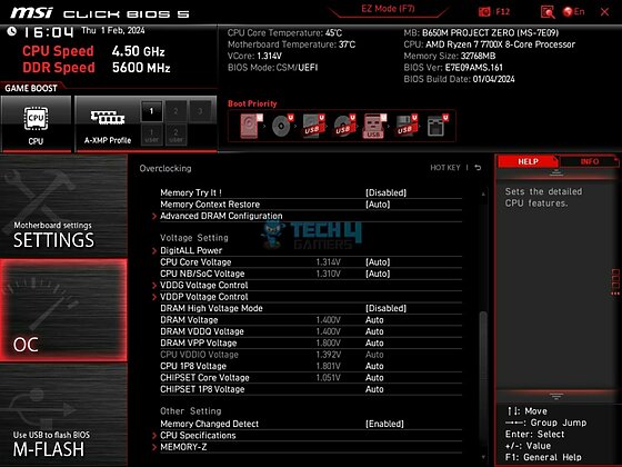 MSI B650M Project Zero - BIOS