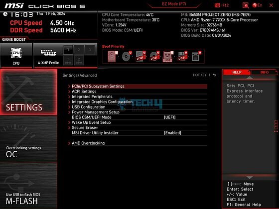 MSI B650M Project Zero - BIOS