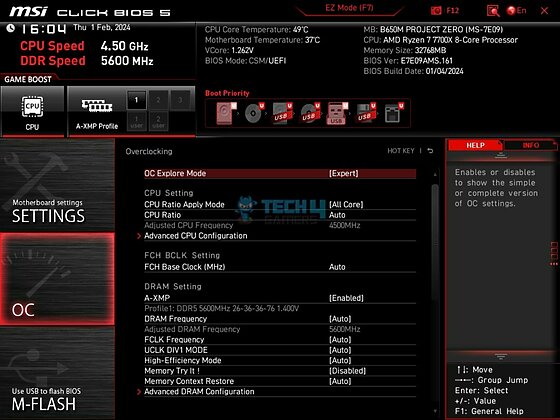 MSI B650M Project Zero - BIOS