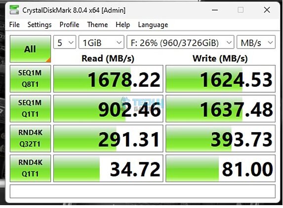 MSI B650M Project Zero - CrystalDiskMark - USB 3.2 Gen2x2 Type-C Drive