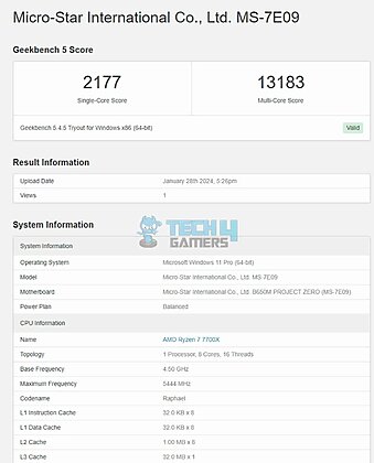 MSI B650M Project Zero - Geekbench 5.4.5