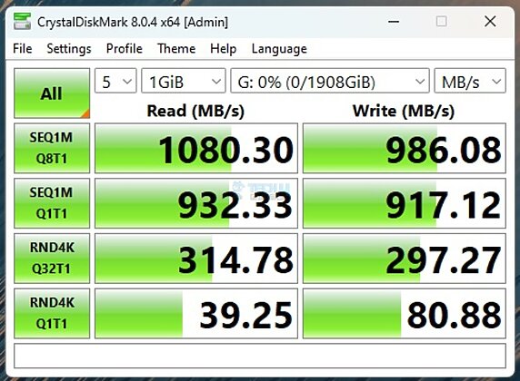 ORICO J-10 2TB NVMe SSD - CrystalDiskMark