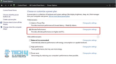 selecting ultimate performance from the power plans to eliminate the osu cant find intel graphics error