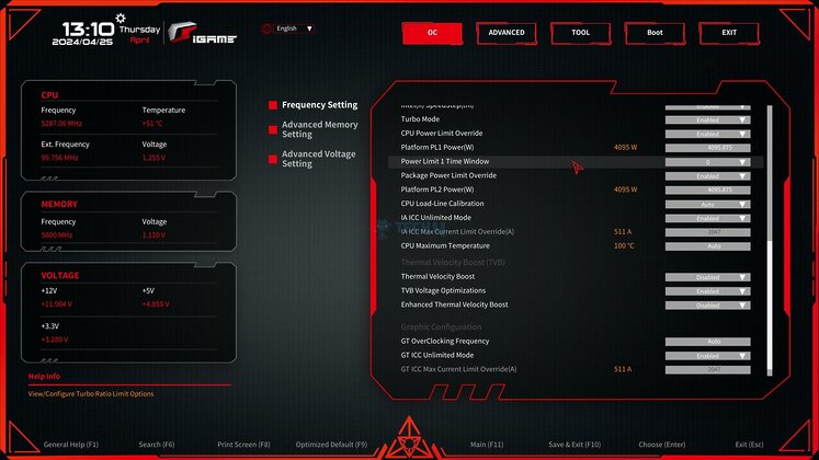 Colorful iGame Z790D5 Loong V20 - BIOS Frequency Setting 2