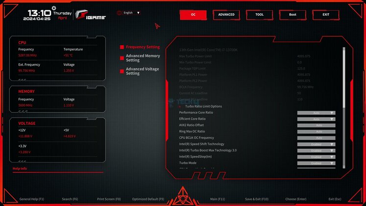 Colorful iGame Z790D5 Loong V20 - BIOS Frequency Setting