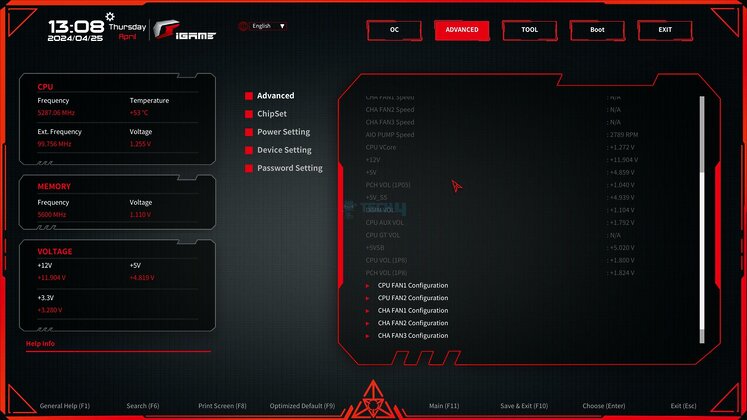 Colorful iGame Z790D5 Loong V20 - BIOS Hardware Monitor