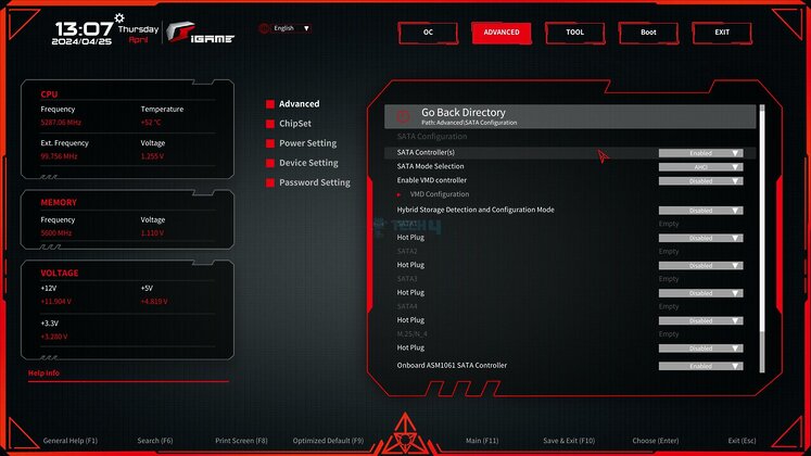 Colorful iGame Z790D5 Loong V20 - BIOS SATA Configuration