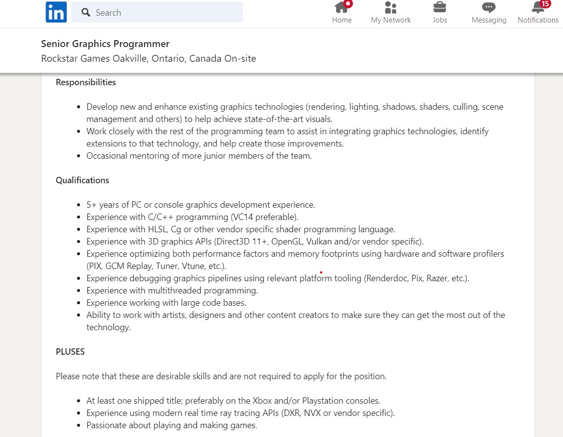 Rockstar job listing