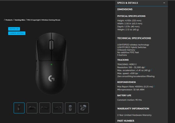 G Pro X Superlight 2 Specifications