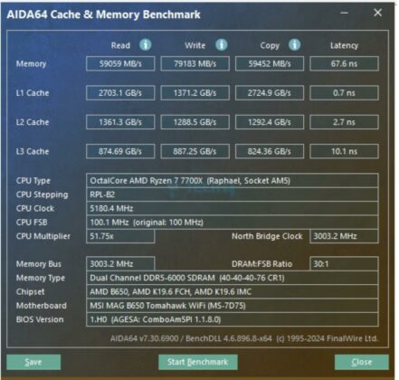 MSI B650 Tomahawk WiFi - Test Result - CPU Benchmarks - AIDA64