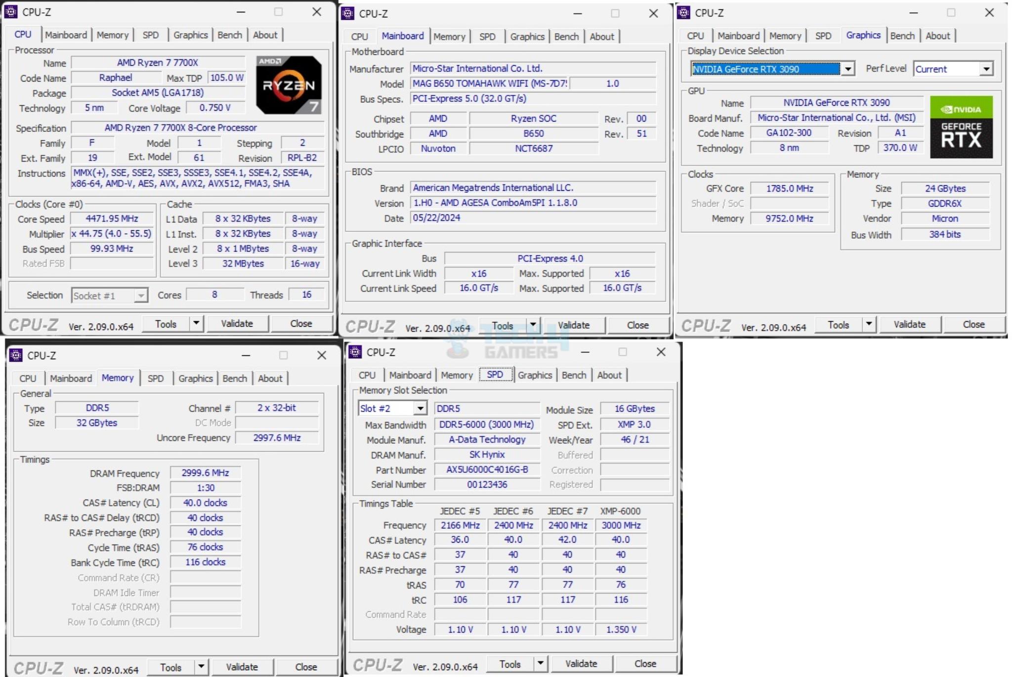 MSI MAG B650 Tomahawk WiFi Motherboard — MSI B650 Tomahawk WiFi Test Result CPU Z 1024x68