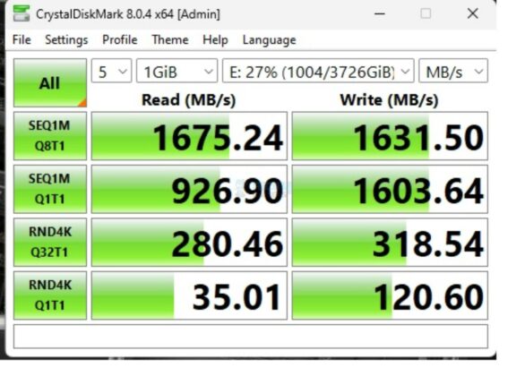 MSI MEG X670E ACE - Test Result - Storage Benchmark - CrystalDiskMark Benchmark USB 3.2 Gen2x2 Type-C USB Drive