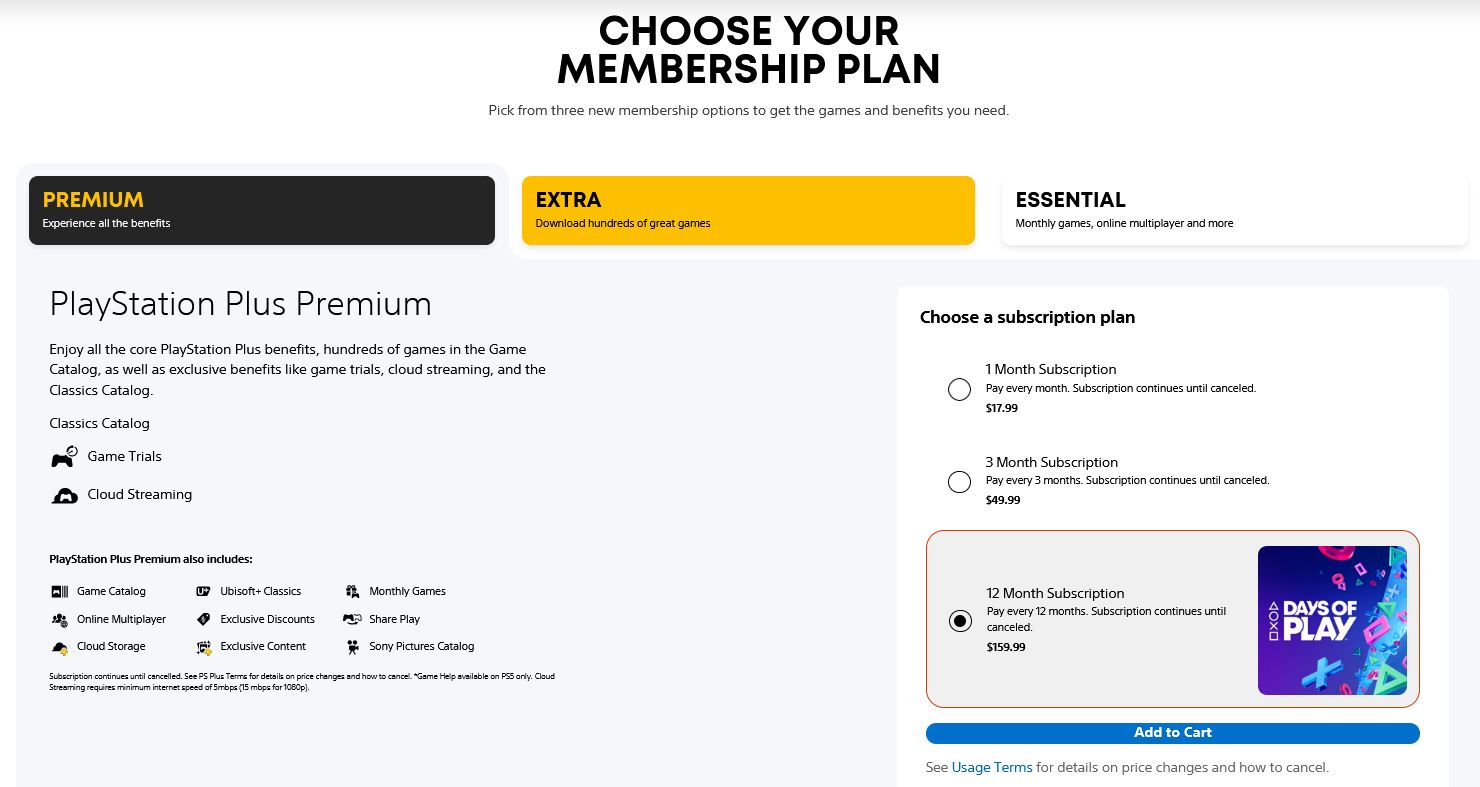 PS Plus Subscription Plans