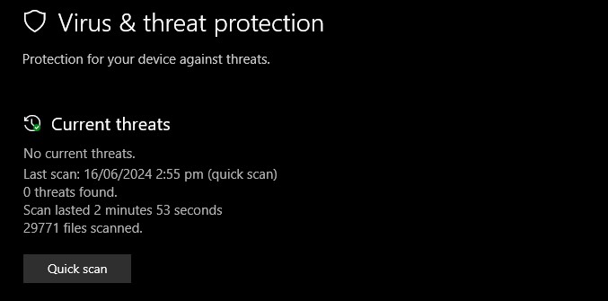 windows defender - quick scan