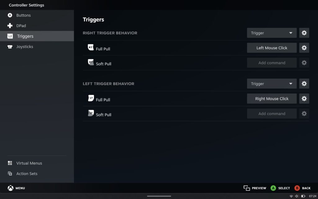 Steam Controller Settings