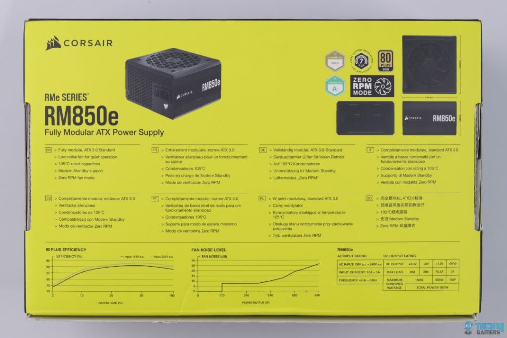 Corsair RM850e Box Back