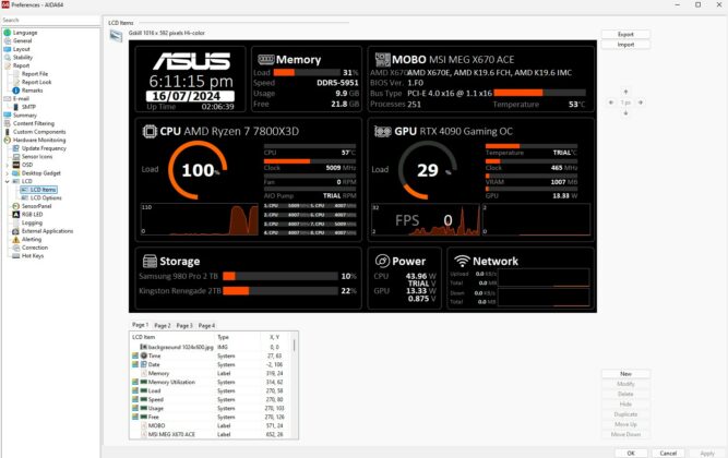 AIDA64 LCD Item Screen