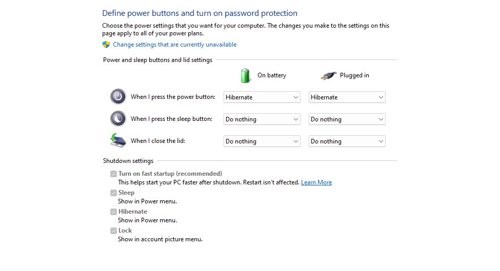 My Power Settings