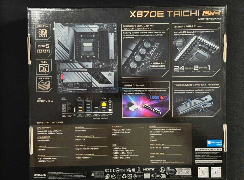 ASRock X870E Taichi Lite - Box Back