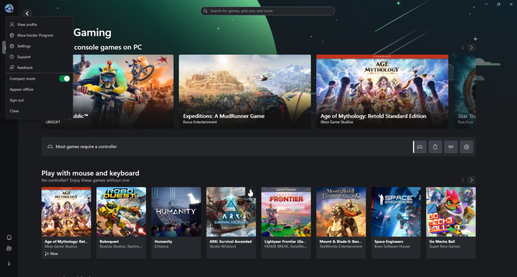 Compact Mode For The Xbox App