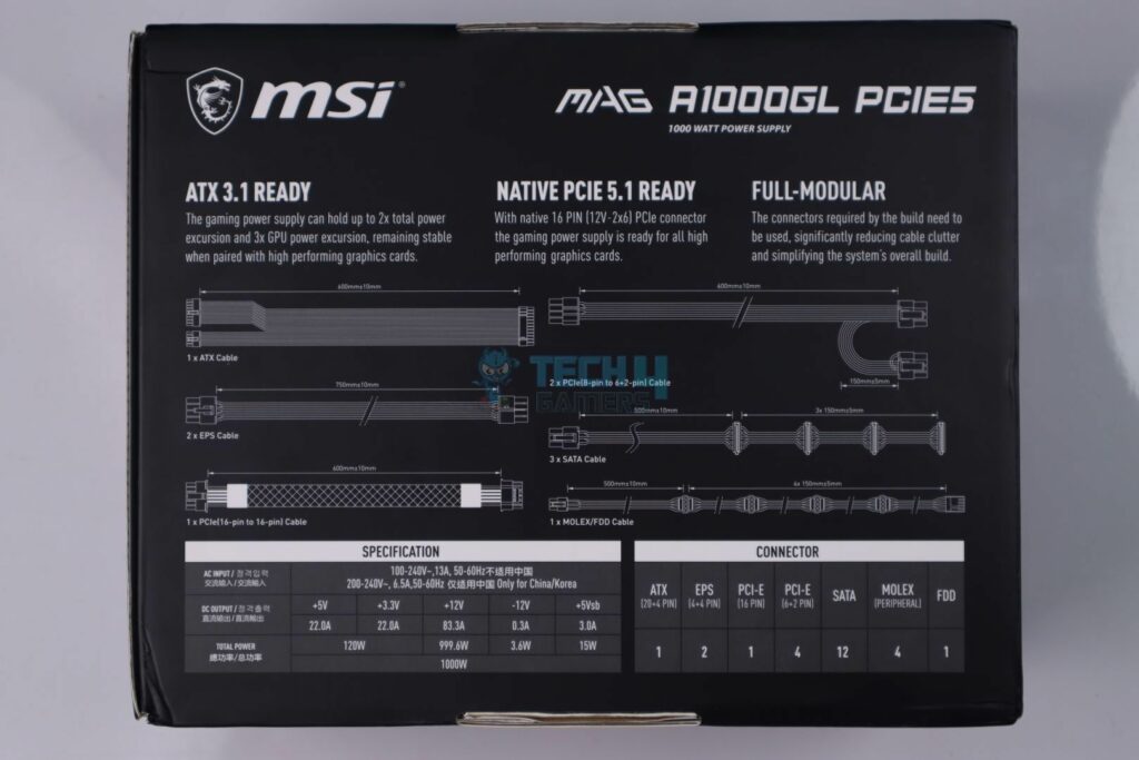 MSI MAG A1000GL PCIE5 - Box Back