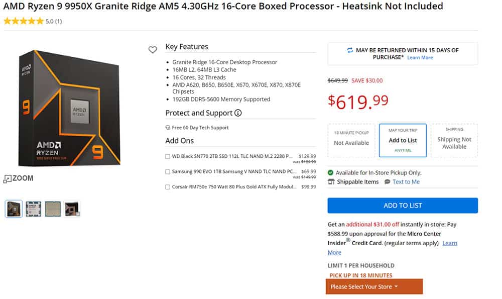 Ryzen 9 9950X price