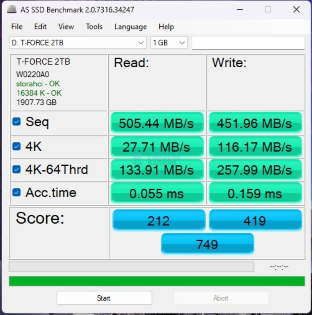 Teamgroup T-Force Vulcan Z SSD 2TB - AS SSD Benchmark