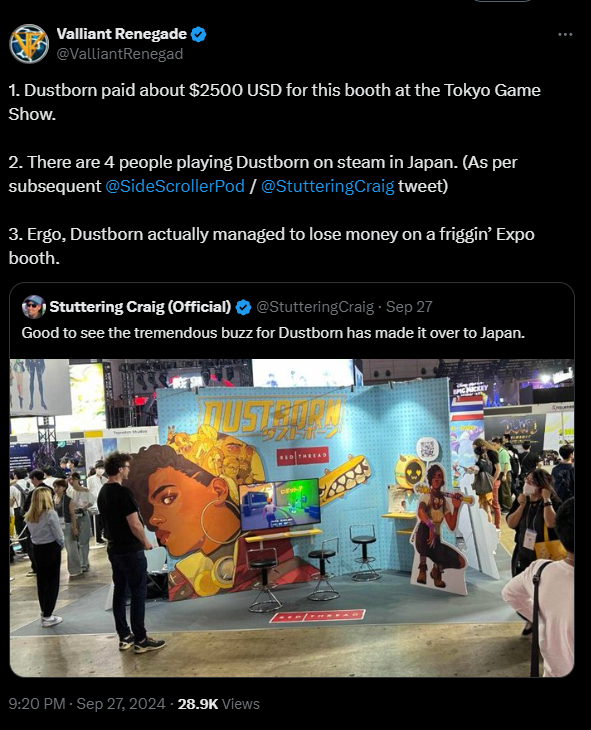 Dustborn Paid $2500 At Tokyo Game Show