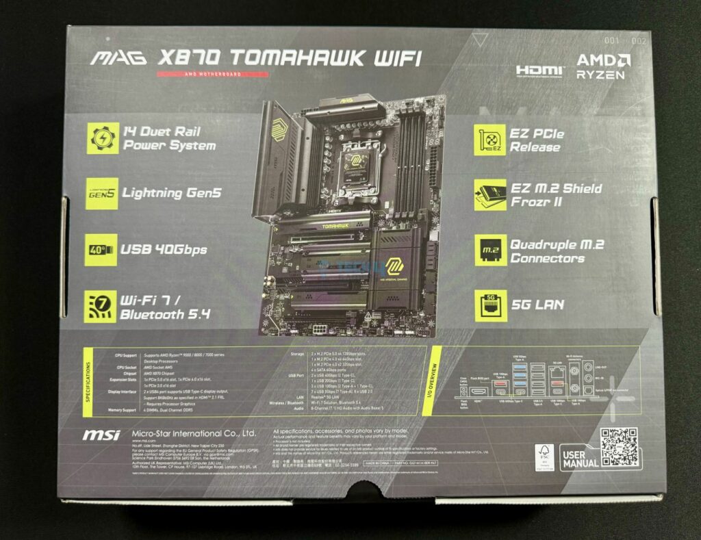 MSI MAG X870 Tomahawk WiFi box rear